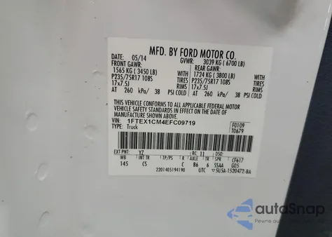 2014 Ford F150 Super Cab z USA, uszkodzony, nr VIN 1FTEX1CM4EFC09719